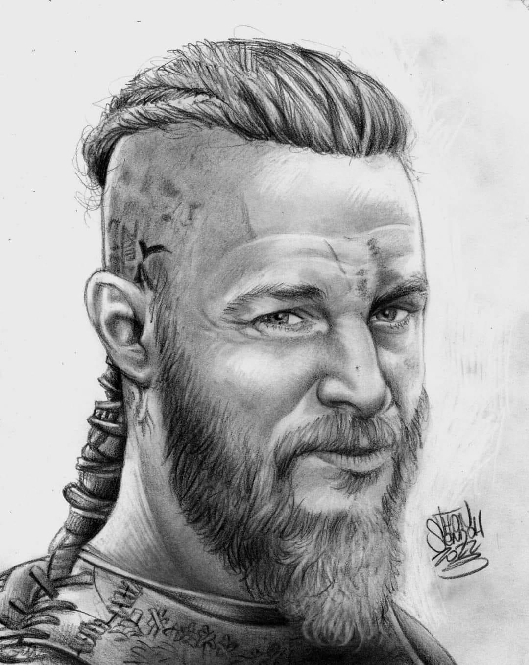 retrato a grafito ragnar lothbrok